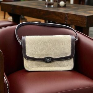 Liz Claiborne Shoulder Bag Beige Brown Paisley Print Handbag Leather Trim NWOT